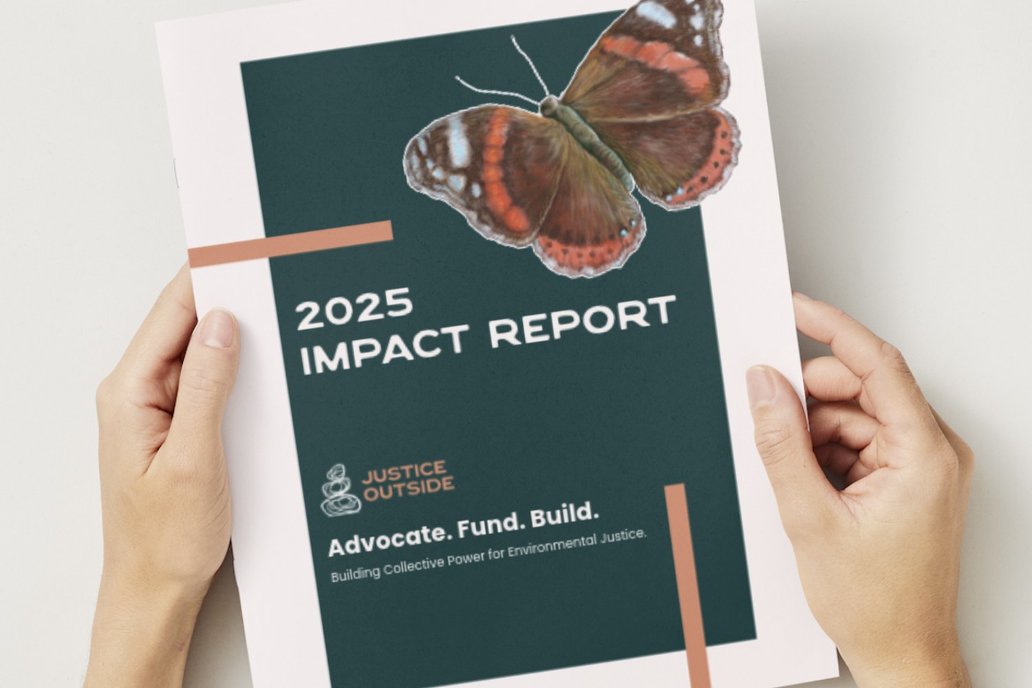Cover of the 2025 Impact Report held in two hands